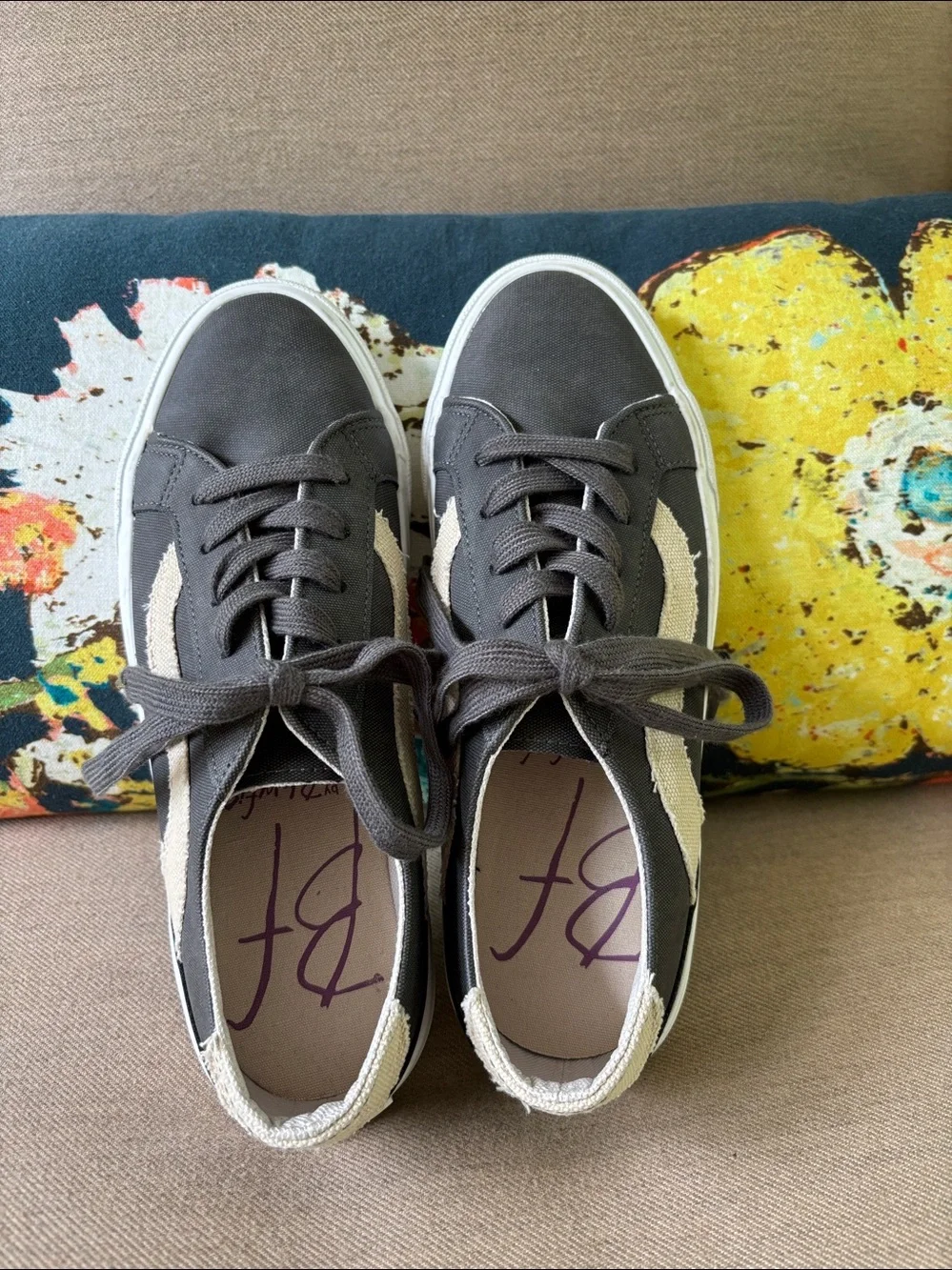 Blowfish Gray Canvas Low-Top Sneakers with Cream Accents - Picture 3 of 4